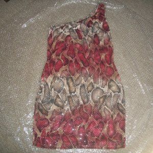 womens one shoulder mini dress.tunic/blouse.shiny.glitter.size medium